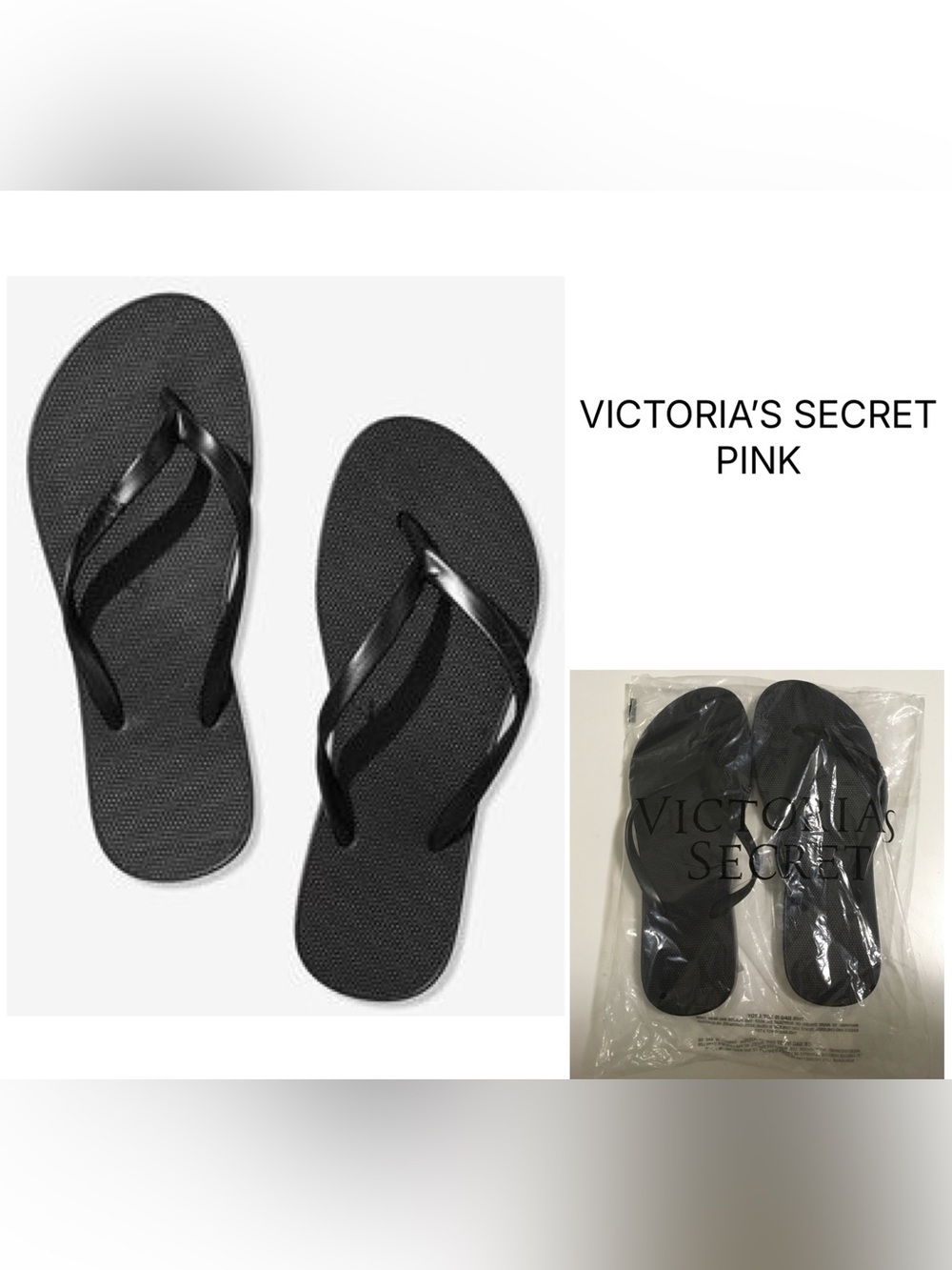 VICTORIA’S SECRET PINK - M 7/8 - NWT - BLACK FLIP FLOPS / SANDALS
